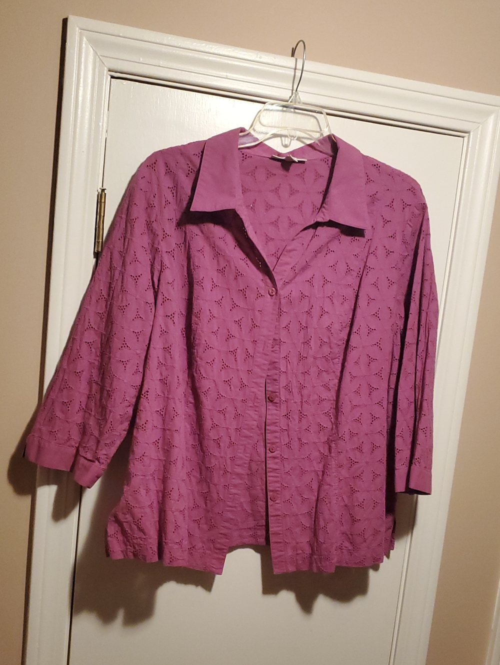JM Collection Pink Eyelet Cotton Blouse